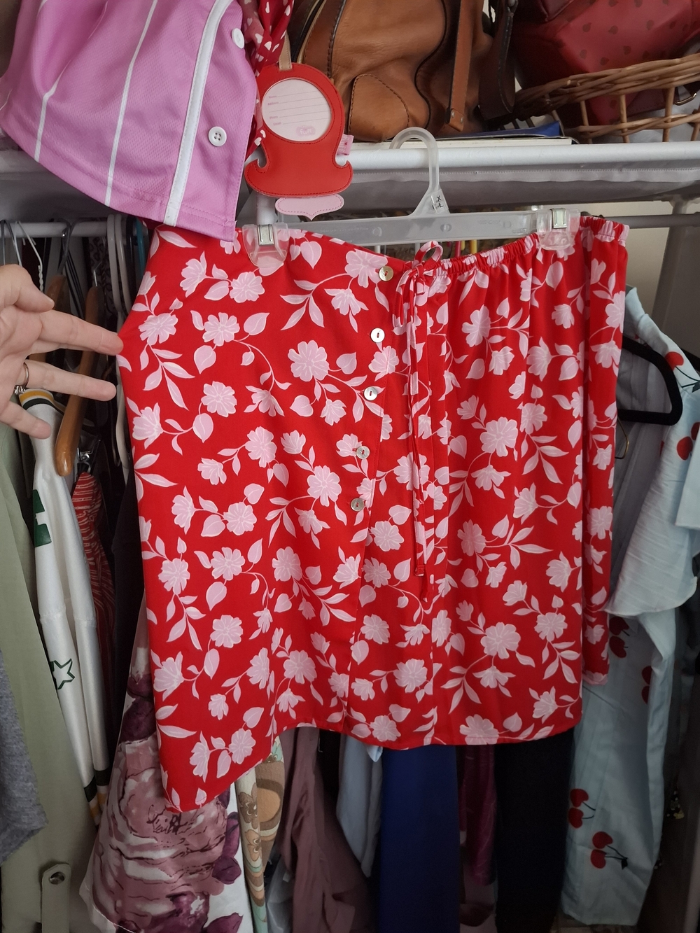 LC Lauren Conrad Red Mini Skirt with White Floral Print